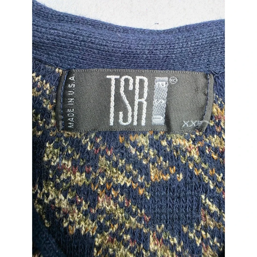 Vintage TSR USA Sweater Men 2XL Multicolor Geometric Knit V-Neck Warm Wear Retro